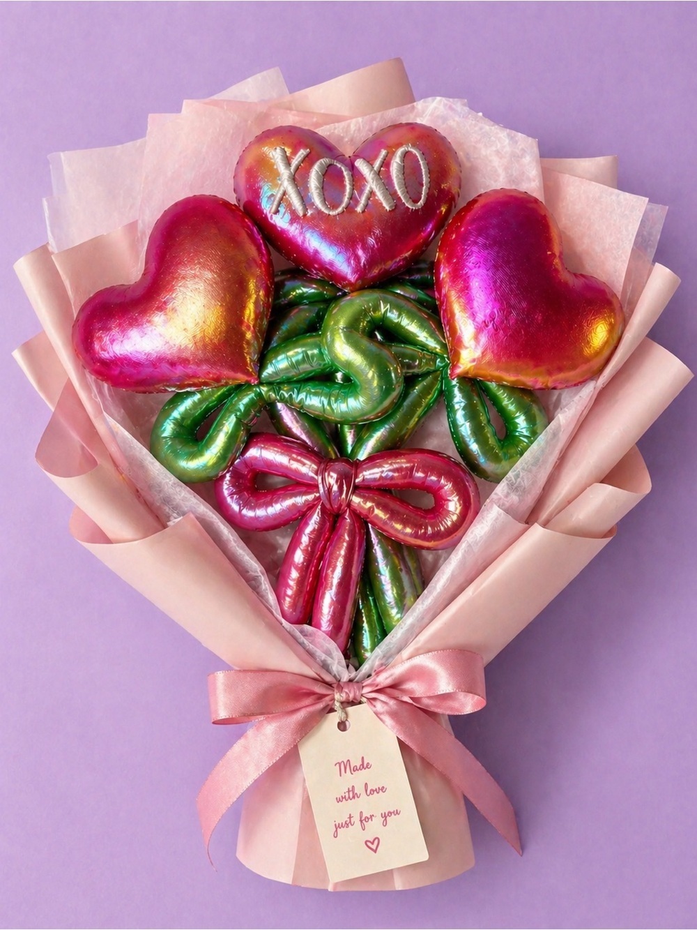 🧸 2/$45 🌹WAY TO CELEBRATE NWT Pink Heart Plush Bouquet Gift + Wrap Service
